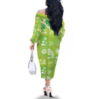 Aloha Hawaii Tuberose Lei Family Matching Off The Shoulder Long Sleeve Dress and Hawaiian Shirt Tropical Vibes Green Color LT14 - Polynesian Pride