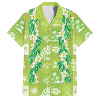 Aloha Hawaii Tuberose Lei Family Matching Off Shoulder Short Dress and Hawaiian Shirt Tropical Vibes Green Color LT14 Dad's Shirt - Short Sleeve Green - Polynesian Pride