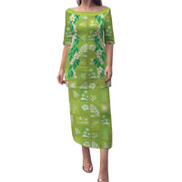 Aloha Hawaii Tuberose Lei Family Matching Puletasi and Hawaiian Shirt Tropical Vibes Green Color LT14 Green - Polynesian Pride