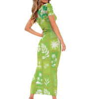 Aloha Hawaii Tuberose Lei Family Matching Short Sleeve Bodycon Dress and Hawaiian Shirt Tropical Vibes Green Color LT14 - Polynesian Pride