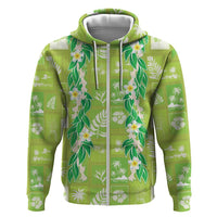 Aloha Hawaii Tuberose Lei Hoodie Tropical Vibes Green Color LT14 Zip Hoodie Green - Polynesian Pride
