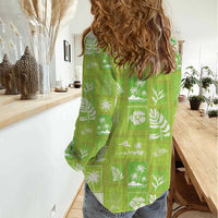 Aloha Hawaii Tuberose Lei Women Casual Shirt Tropical Vibes Green Color - Polynesian Pride