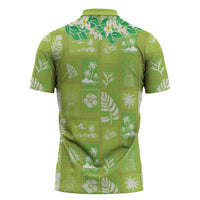 Aloha Hawaii Tuberose Lei Zipper Polo Shirt Tropical Vibes Green Color - Polynesian Pride
