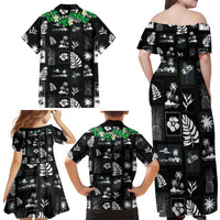 Aloha Hawaii Tuberose Lei Family Matching Off Shoulder Maxi Dress and Hawaiian Shirt Tropical Vibes Black Color LT14 - Polynesian Pride