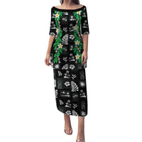 Aloha Hawaii Tuberose Lei Family Matching Puletasi and Hawaiian Shirt Tropical Vibes Black Color LT14 Black - Polynesian Pride