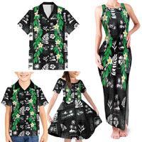 Aloha Hawaii Tuberose Lei Family Matching Tank Maxi Dress and Hawaiian Shirt Tropical Vibes Black Color LT14 - Polynesian Pride
