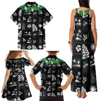 Aloha Hawaii Tuberose Lei Family Matching Tank Maxi Dress and Hawaiian Shirt Tropical Vibes Black Color LT14 - Polynesian Pride