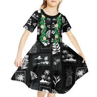 Aloha Hawaii Tuberose Lei Kid Short Sleeve Dress Tropical Vibes Black Color - Polynesian Pride