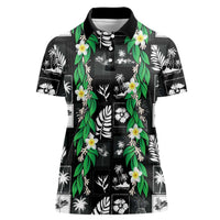 Aloha Hawaii Tuberose Lei Women Polo Shirt Tropical Vibes Black Color - Polynesian Pride