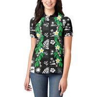 Aloha Hawaii Tuberose Lei Women Polo Shirt Tropical Vibes Black Color - Polynesian Pride
