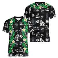 Aloha Hawaii Tuberose Lei Women V-Neck T-Shirt Tropical Vibes Black Color - Polynesian Pride