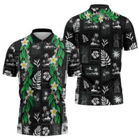 Aloha Hawaii Tuberose Lei Zipper Polo Shirt Tropical Vibes Black Color - Polynesian Pride