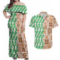 Aloha Hawaii Palaka Tuberose Lei Couples Matching Off Shoulder Maxi Dress and Hawaiian Shirt Hawaiian Quilt Seamless Style - Polynesian Pride