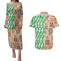 Aloha Hawaii Palaka Tuberose Lei Couples Matching Puletasi and Hawaiian Shirt Hawaiian Quilt Seamless Style - Polynesian Pride