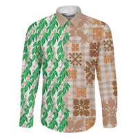 Aloha Hawaii Palaka Tuberose Lei Family Matching Long Sleeve Bodycon Dress and Hawaiian Shirt Hawaiian Quilt Seamless Style LT14 Dad's Shirt - Long Sleeve Beige - Polynesian Pride
