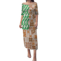 Aloha Hawaii Palaka Tuberose Lei Family Matching Puletasi and Hawaiian Shirt Hawaiian Quilt Seamless Style LT14 Beige - Polynesian Pride