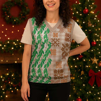 Aloha Hawaii Palaka Tuberose Lei Christmas Knitted V-Neck Vest Hawaiian Quilt Seamless Style - Polynesian Pride