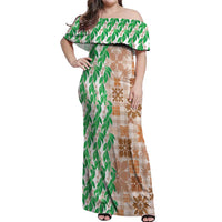 Aloha Hawaii Palaka Tuberose Lei Off Shoulder Maxi Dress Hawaiian Quilt Seamless Style - Polynesian Pride
