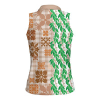 Aloha Hawaii Palaka Tuberose Lei Women Sleeveless Polo Shirt Hawaiian Quilt Seamless Style LT14 - Polynesian Pride