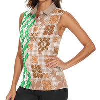 Aloha Hawaii Palaka Tuberose Lei Women Sleeveless Polo Shirt Hawaiian Quilt Seamless Style LT14 - Polynesian Pride