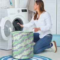 Pastel Green Hawaii Palaka Honohono Pikake Laundry Basket Hawaiian Orchid Lei Polynesian Pattern - Polynesian Pride