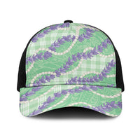 Pastel Green Hawaii Palaka Honohono Pikake Baseball Net Cap Hawaiian Orchid Lei Polynesian Pattern - Polynesian Pride