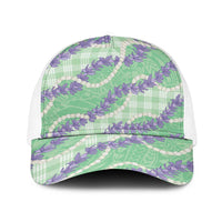 Pastel Green Hawaii Palaka Honohono Pikake Baseball Net Cap Hawaiian Orchid Lei Polynesian Pattern - Polynesian Pride