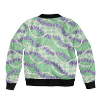 Pastel Green Hawaii Palaka Honohono Pikake Bomber Jacket Hawaiian Orchid Lei Polynesian Pattern LT14 - Polynesian Pride