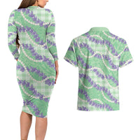 Pastel Green Hawaii Palaka Honohono Pikake Couples Matching Long Sleeve Bodycon Dress and Hawaiian Shirt Hawaiian Orchid Lei Polynesian Pattern LT14 - Polynesian Pride