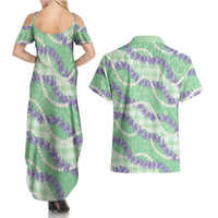 Pastel Green Hawaii Palaka Honohono Pikake Couples Matching Summer Maxi Dress and Hawaiian Shirt Hawaiian Orchid Lei Polynesian Pattern LT14 - Polynesian Pride