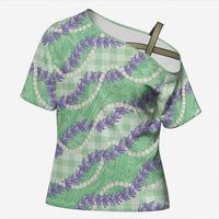 Pastel Green Hawaii Palaka Honohono Pikake Cross Shoulder Shirt Hawaiian Orchid Lei Polynesian Pattern - Polynesian Pride