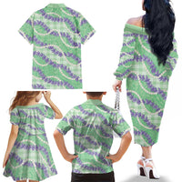 Pastel Green Hawaii Palaka Honohono Pikake Family Matching Off The Shoulder Long Sleeve Dress and Hawaiian Shirt Hawaiian Orchid Lei Polynesian Pattern LT14 - Polynesian Pride