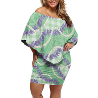 Pastel Green Hawaii Palaka Honohono Pikake Family Matching Off Shoulder Short Dress and Hawaiian Shirt Hawaiian Orchid Lei Polynesian Pattern LT14 Pastel Green - Polynesian Pride