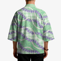 Pastel Green Hawaii Palaka Honohono Pikake Kimono Hawaiian Orchid Lei Polynesian Pattern - Polynesian Pride