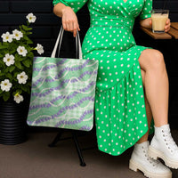 Pastel Green Hawaii Palaka Honohono Pikake Tote Bag Hawaiian Orchid Lei Polynesian Pattern - Polynesian Pride