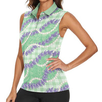 Pastel Green Hawaii Palaka Honohono Pikake Women Sleeveless Polo Shirt Hawaiian Orchid Lei Polynesian Pattern LT14 - Polynesian Pride