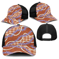 Orange Hawaii Palaka Honohono Pikake Baseball Net Cap Hawaiian Orchid Lei Polynesian Pattern - Polynesian Pride