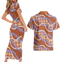 Orange Hawaii Palaka Honohono Pikake Couples Matching Short Sleeve Bodycon Dress and Hawaiian Shirt Hawaiian Orchid Lei Polynesian Pattern LT14 - Polynesian Pride
