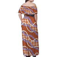 Orange Hawaii Palaka Honohono Pikake Family Matching Off Shoulder Maxi Dress and Hawaiian Shirt Hawaiian Orchid Lei Polynesian Pattern LT14 - Polynesian Pride