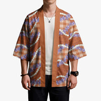 Orange Hawaii Palaka Honohono Pikake Kimono Hawaiian Orchid Lei Polynesian Pattern - Polynesian Pride