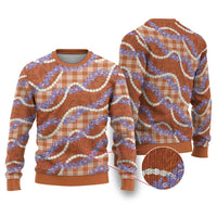 Orange Hawaii Palaka Honohono Pikake Ugly Christmas Sweater Hawaiian Orchid Lei Polynesian Pattern - Polynesian Pride
