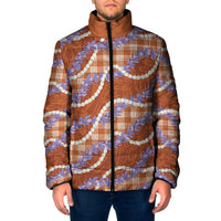 Orange Hawaii Palaka Honohono Pikake Padded Jacket Hawaiian Orchid Lei Polynesian Pattern LT14 Men Orange - Polynesian Pride