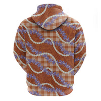 Orange Hawaii Palaka Honohono Pikake Zip Hoodie Hawaiian Orchid Lei Polynesian Pattern - Polynesian Pride