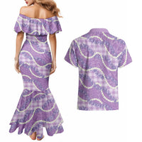 Purple Hawaii Palaka Honohono Pikake Couples Matching Mermaid Dress and Hawaiian Shirt Hawaiian Orchid Lei Polynesian Pattern LT14 - Polynesian Pride
