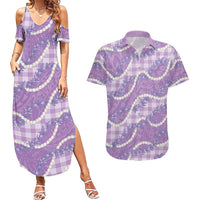 Purple Hawaii Palaka Honohono Pikake Couples Matching Summer Maxi Dress and Hawaiian Shirt Hawaiian Orchid Lei Polynesian Pattern LT14 Purple - Polynesian Pride