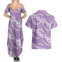 Purple Hawaii Palaka Honohono Pikake Couples Matching Summer Maxi Dress and Hawaiian Shirt Hawaiian Orchid Lei Polynesian Pattern LT14 - Polynesian Pride
