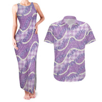 Purple Hawaii Palaka Honohono Pikake Couples Matching Tank Maxi Dress and Hawaiian Shirt Hawaiian Orchid Lei Polynesian Pattern LT14 Purple - Polynesian Pride