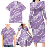 Purple Hawaii Palaka Honohono Pikake Family Matching Long Sleeve Bodycon Dress and Hawaiian Shirt Hawaiian Orchid Lei Polynesian Pattern LT14 - Polynesian Pride