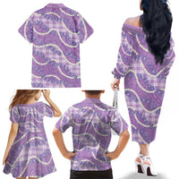 Purple Hawaii Palaka Honohono Pikake Family Matching Off The Shoulder Long Sleeve Dress and Hawaiian Shirt Hawaiian Orchid Lei Polynesian Pattern LT14 - Polynesian Pride