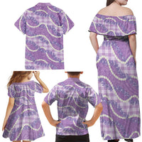 Purple Hawaii Palaka Honohono Pikake Family Matching Off Shoulder Maxi Dress and Hawaiian Shirt Hawaiian Orchid Lei Polynesian Pattern LT14 - Polynesian Pride